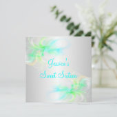 Sweet 16 Birthday Silver & Blue Green Wirbel Einladung (Stehend Vorderseite)