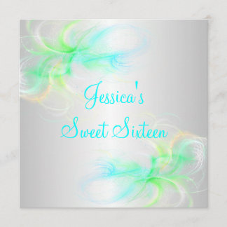 Sweet 16 Birthday Silver & Blue Green Wirbel Einladung