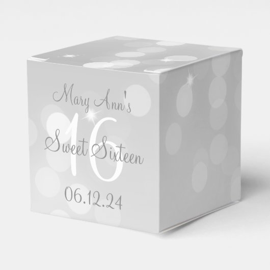 Sweet 16 Birthday Silver Bokeh Sparkle Light Geschenkschachtel (Vorderseite)