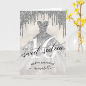 Sweet 16 Birthday Silver Glitzer Tropfen Karte (Gelbe Blume)