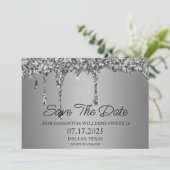 Sweet 16 Birthday Silver Sparkle Glitzer Tropfen Save The Date (Stehend Vorderseite)