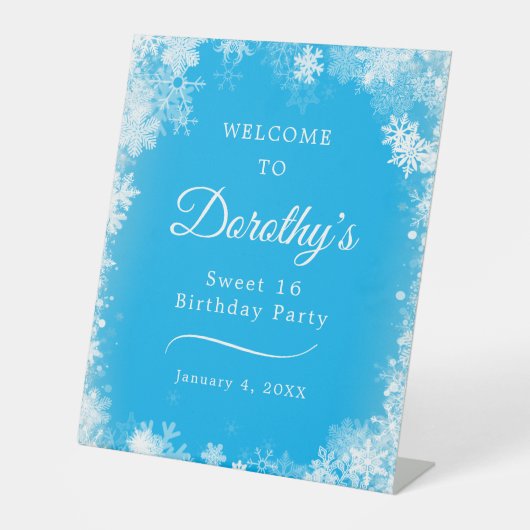 Sweet 16 Birthday Snowflake Blue Willkommen Sockelschild (Vorderseite)