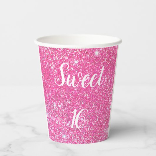 SWEET 16 Birthday Sparkle Hot Pink Glitzer Pappbecher (Rückseite)