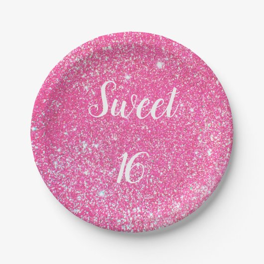 SWEET 16 Birthday Sparkle Hot Pink Glitzer Pappteller (Vorderseite)