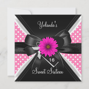 Sweet 16 Birthday Spot Polka Dot Schwarz-weiß Pink Einladung