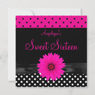 Sweet 16 Birthday Spot Polka Dot Schwarz-weiß Pink Einladung