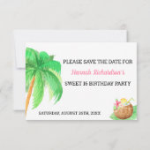 Sweet 16 Birthday Tropical Hawaiian Watercolor Save The Date (Rückseite)