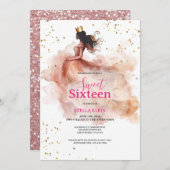 Sweet 16 Birthday - Watercolor Pink & Gold Glitzer Einladung (Vorne/Hinten)