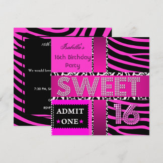Sweet 16 Birthday Zebra Kuh Hot Pink Black Einladung