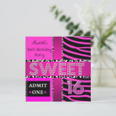 Sweet 16 Birthday Zebra Kuh Hot Pink Black Einladung (Stehend Vorderseite)