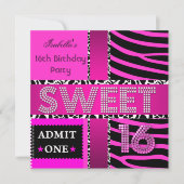 Sweet 16 Birthday Zebra Kuh Hot Pink Black Einladung (Vorderseite)