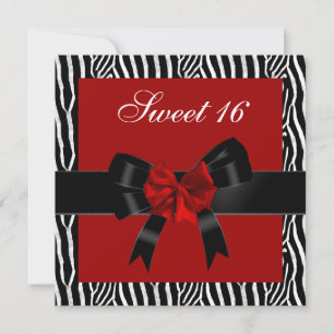 Sweet 16 Birthday Zebra Red Schwarz-weiß Bow Einladung