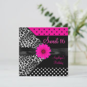 Sweet 16 Birthday Zebra Spot Polka Dot Einladung (Stehend Vorderseite)