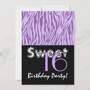 Sweet 16 Birthday Zebra Stripes Violet Lila Einladung