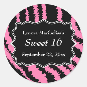 Sweet 16 Black and Pink Zebra Muster Runder Aufkleber