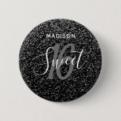 Sweet 16 Black and Silver Speck Personalisiert Button (Vorderseite)