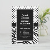 Sweet 16 Black and White Birthday Party Einladung (Stehend Vorderseite)