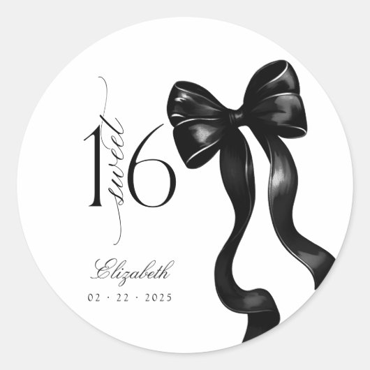 Sweet 16 Black Bow Party Stickers (Vorderseite)