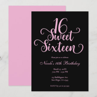 Sweet 16 Black & Bubblegum Pink Geburtstagsparty Einladung
