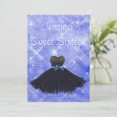 Sweet 16 Black Dress Blue Silver Glitzer Geburtsta Einladung (Stehend Vorderseite)