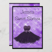 Sweet 16 Black Dress Lila Silver Glitzer 3 Einladung (Vorne/Hinten)