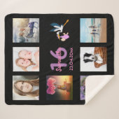 Sweet 16 Black Foto Collage Name Girl Sherpadecke (Vorderseite (Horizontal))