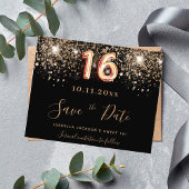Sweet 16 Black Glitzer Haushalt Save the Date Flyer