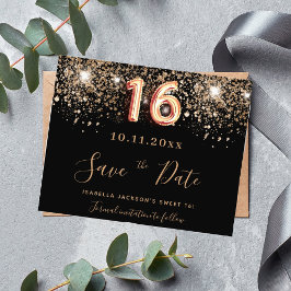 Sweet 16 Black Glitzer Haushalt Save the Date Flyer