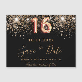 Sweet 16 Black Glitzer speichern den Datums-Magnet Magnetkarte
