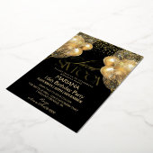 Sweet 16 Black & Gold Balloons Foto Geburtstag Folieneinladung (Gedreht)