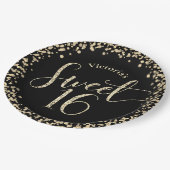 Sweet 16 Black Gold Glitzer Confetti Chic Geburtst Pappteller (Schrägansicht)