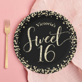 Sweet 16 Black Gold Glitzer Confetti Chic Geburtst Pappteller