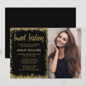 Sweet 16 Black Gold Glitzer Geburtstag Einladung (Vorne/Hinten)