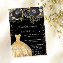 Sweet 16 Black Gold Glitzer Kleidung Florale Party