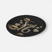 Sweet 16 Black Gold Glitzer Personalisiert Pappteller (Schrägansicht)