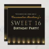 SWEET 16 Black Gold Hollywood Party Einladung (Vorne/Hinten)