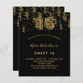 Sweet 16 Black Gold Leopard Konfetti Einladung (Vorne/Hinten)