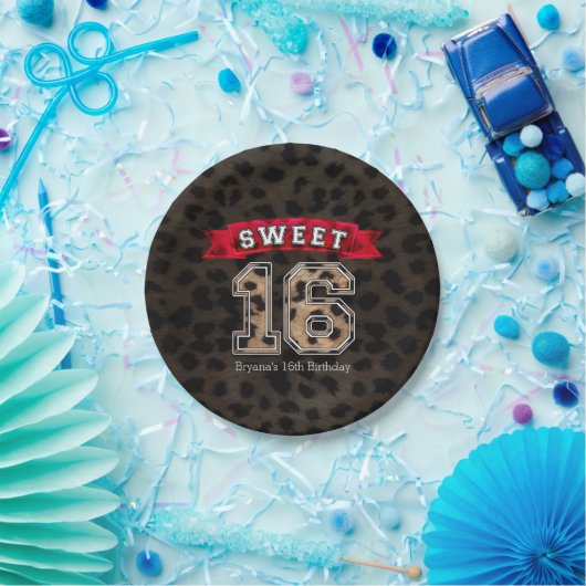 Sweet 16 Black Leopard Print Party Pappteller (Party)