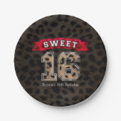 Sweet 16 Black Leopard Print Party Pappteller (Vorderseite)