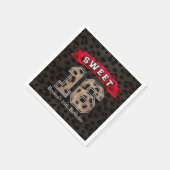 Sweet 16 Black & Leopard Print Party Serviette (Ecke)