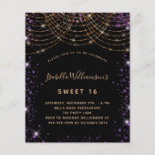 Sweet 16 Black lila Gold Einladung Flyer (Vorne)
