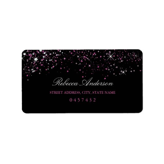 Sweet 16 Black Pink Sparkle Glitzer Address Labels Adressaufkleber (Vorne)