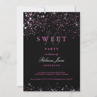 Sweet 16 Black Pink Sparkle Glitzer Einladung