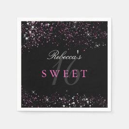 Sweet 16 Black Pink Sparkle Glitzer Napkins Serviette