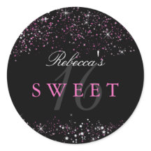 Sweet 16 Black Pink Sparkle Glitzer Sticker