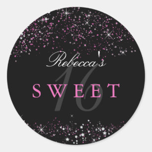 Sweet 16 Black Pink Sparkle Glitzer Sticker