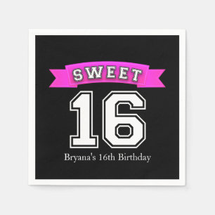 Sweet 16 Black & Pink Sport Geburtstagsparty Serviette