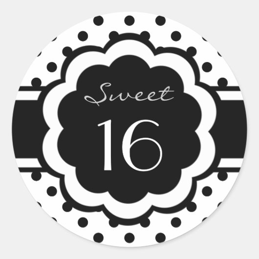 Sweet 16 Black Polka Dot Runder Aufkleber (Vorderseite)