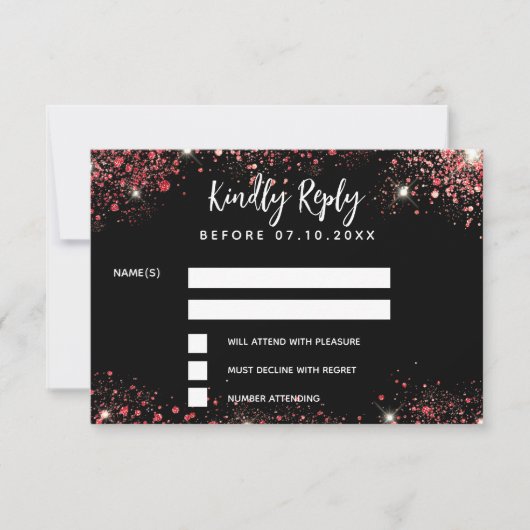 Sweet 16 Black Red Dress Response RSVP Karte (Vorderseite)