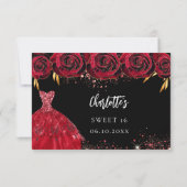 Sweet 16 Black Red Dress Response RSVP Karte (Rückseite)